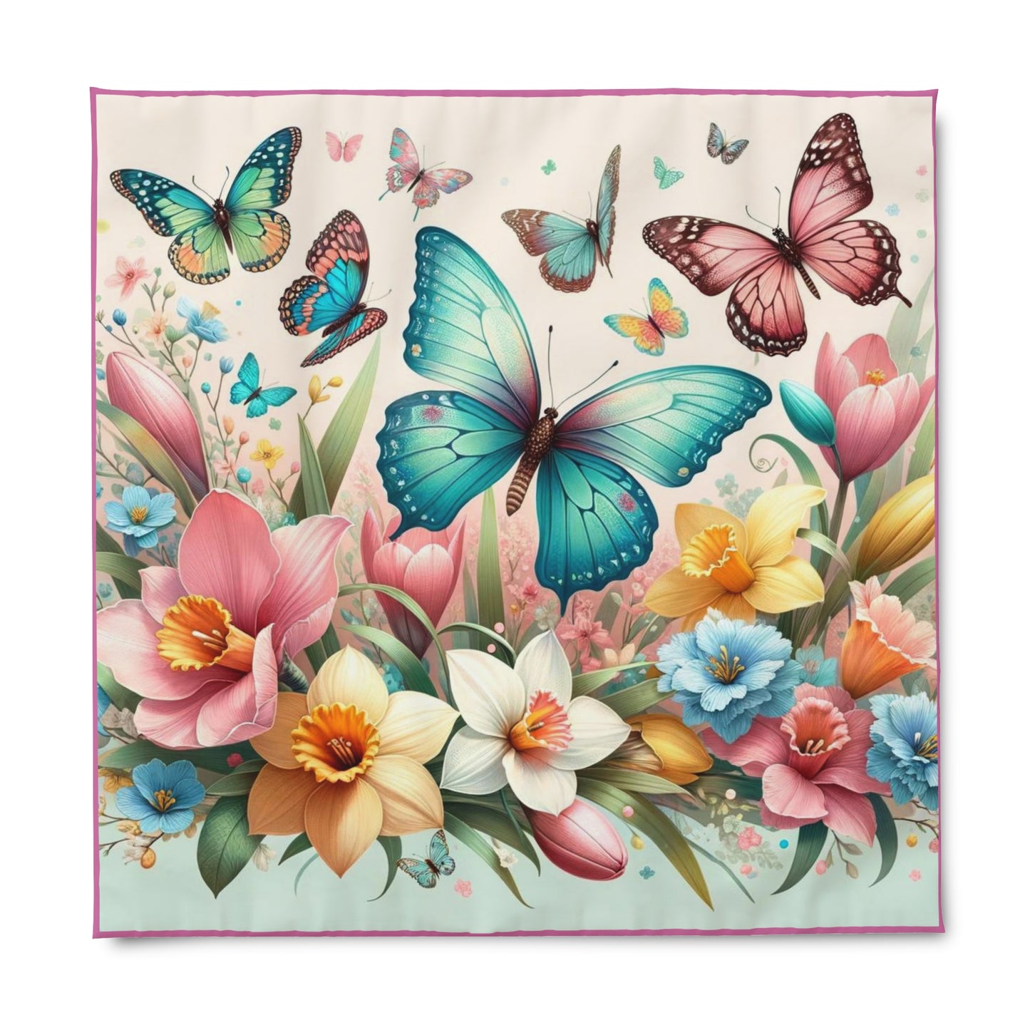 Happy Butterflies Floral Easter Duvet Cover, Easter Duvet Cover, Decorative Luxury Duvet Cover with Vibrant Colors, Gift for Easter,