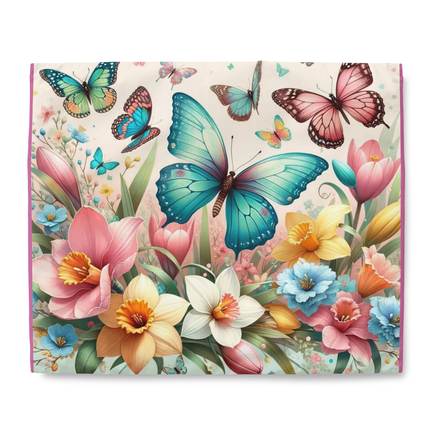 Happy Butterflies Floral Easter Duvet Cover, Easter Duvet Cover, Decorative Luxury Duvet Cover with Vibrant Colors, Gift for Easter,