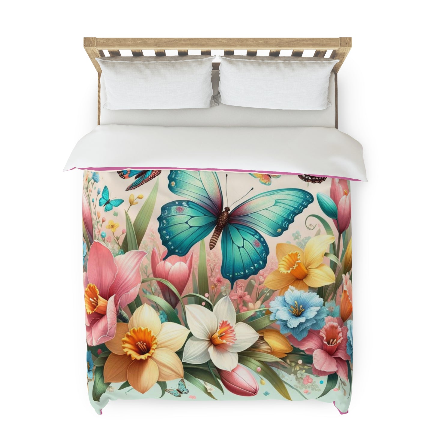 Happy Butterflies Floral Easter Duvet Cover, Easter Duvet Cover, Decorative Luxury Duvet Cover with Vibrant Colors, Gift for Easter,