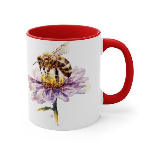 Honeybee on a Flower Accent Coffee Mug, 11oz | Wildflowers | Ceramic mug | Pollination Bee Mug | Teacup | Bee Lovers Gift Mug