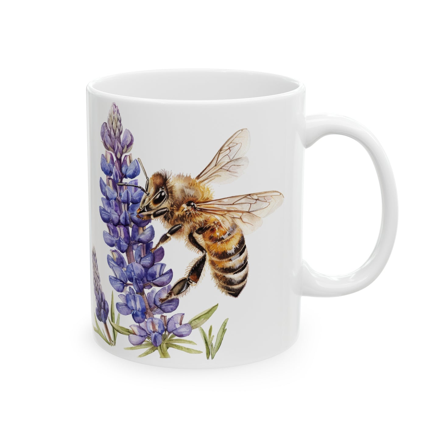 Bee and Lavender Mug 11oz | Wildflowers | Floral pattern | Ceramic mug | Pressed Flowers Coffee cup | Teacup | Bee Lovers Gift Mug | Bee Mug