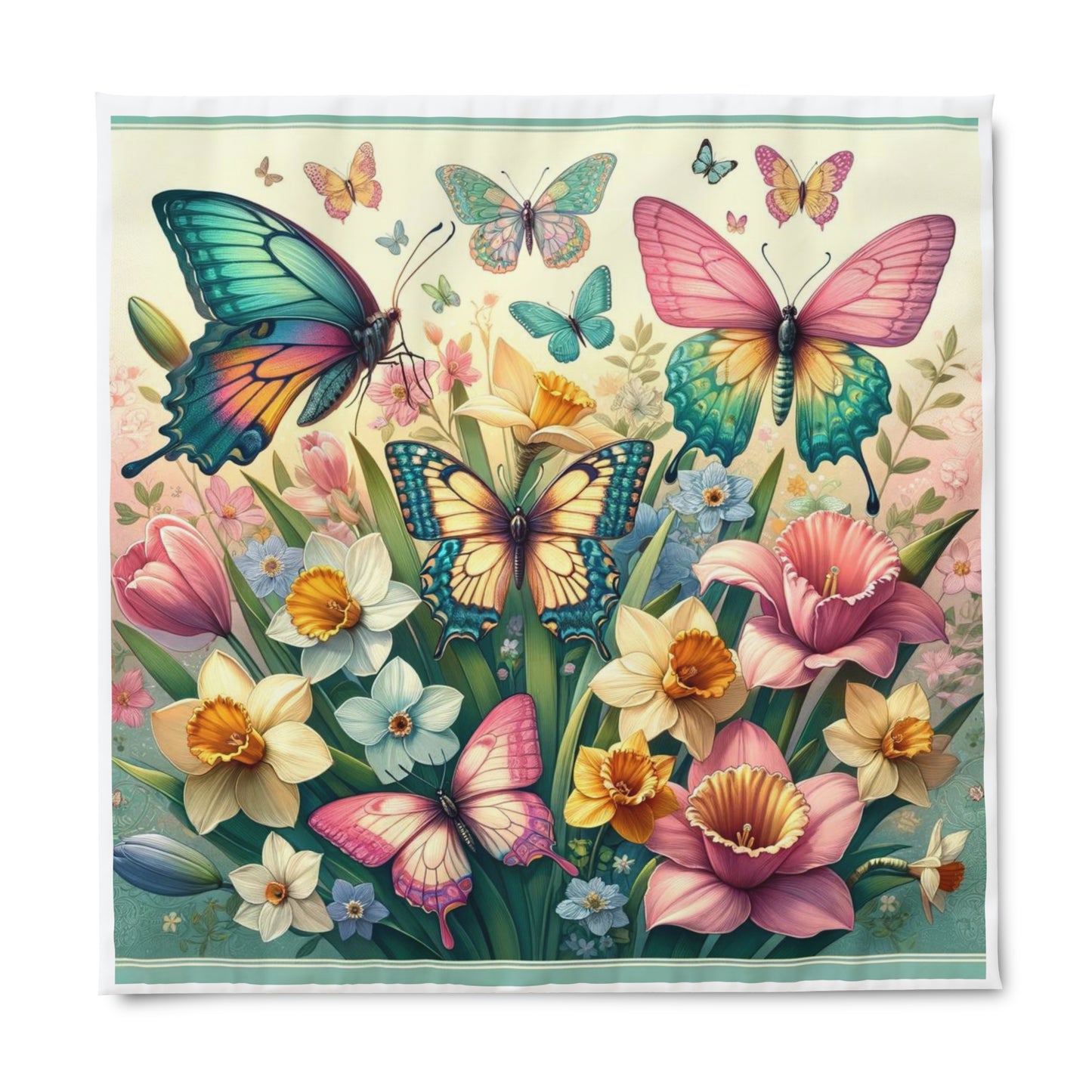 Butterflies Easter Floral Duvet Cover, Decorative Luxury Duvet Cover for Easter, Gift for Easter, Easter Duvet Cover, Butterfly Designs