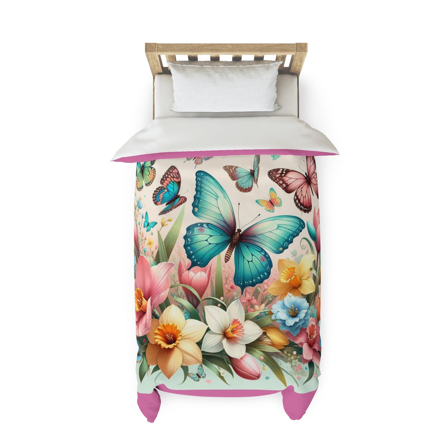 Happy Butterflies Floral Easter Duvet Cover, Easter Duvet Cover, Decorative Luxury Duvet Cover with Vibrant Colors, Gift for Easter,