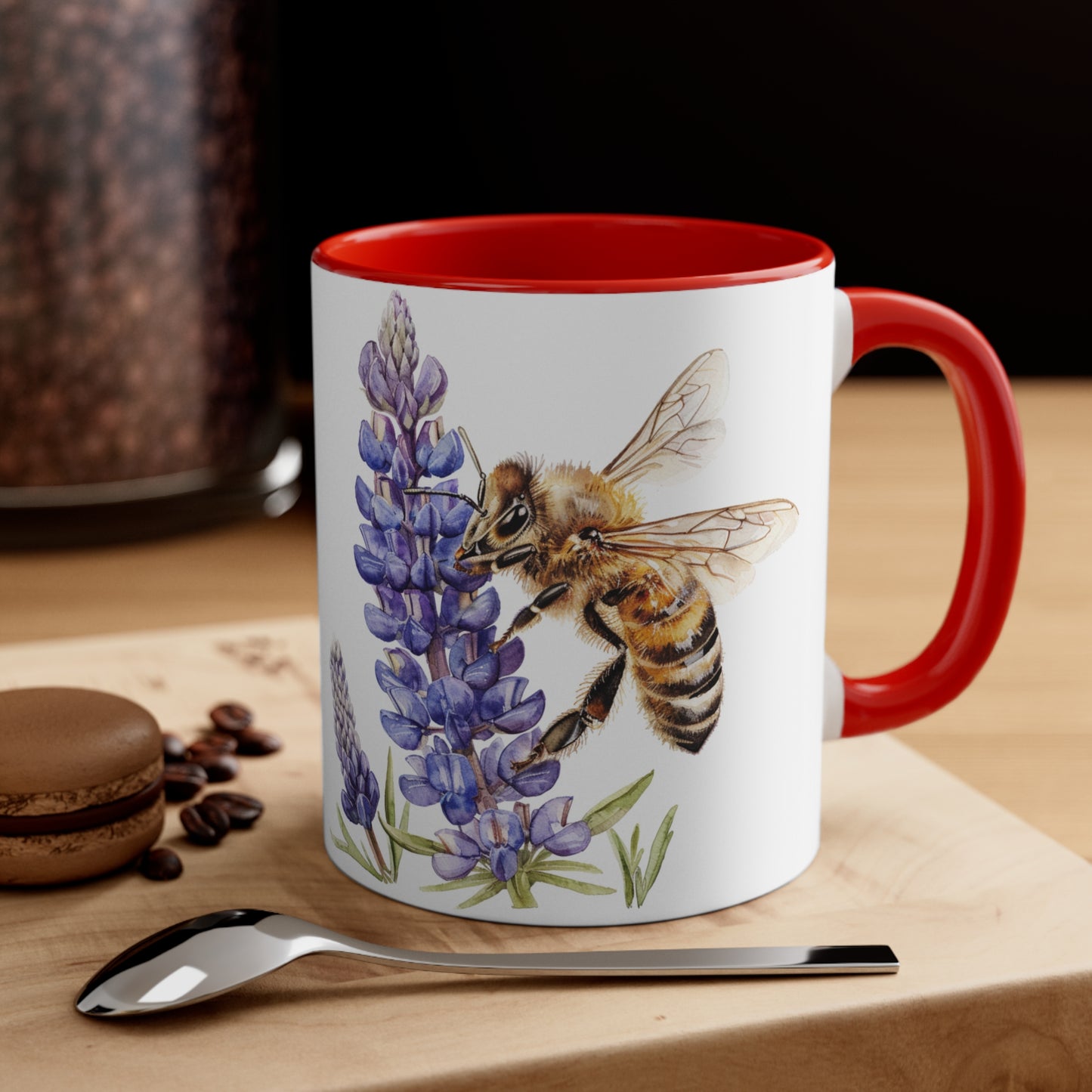 Honeybee and Lavender Mug, 11oz | Wildflowers | Floral pattern | Ceramic mug | Pressed Flowers Coffee cup | Teacup | Bee Lovers Gift Mug