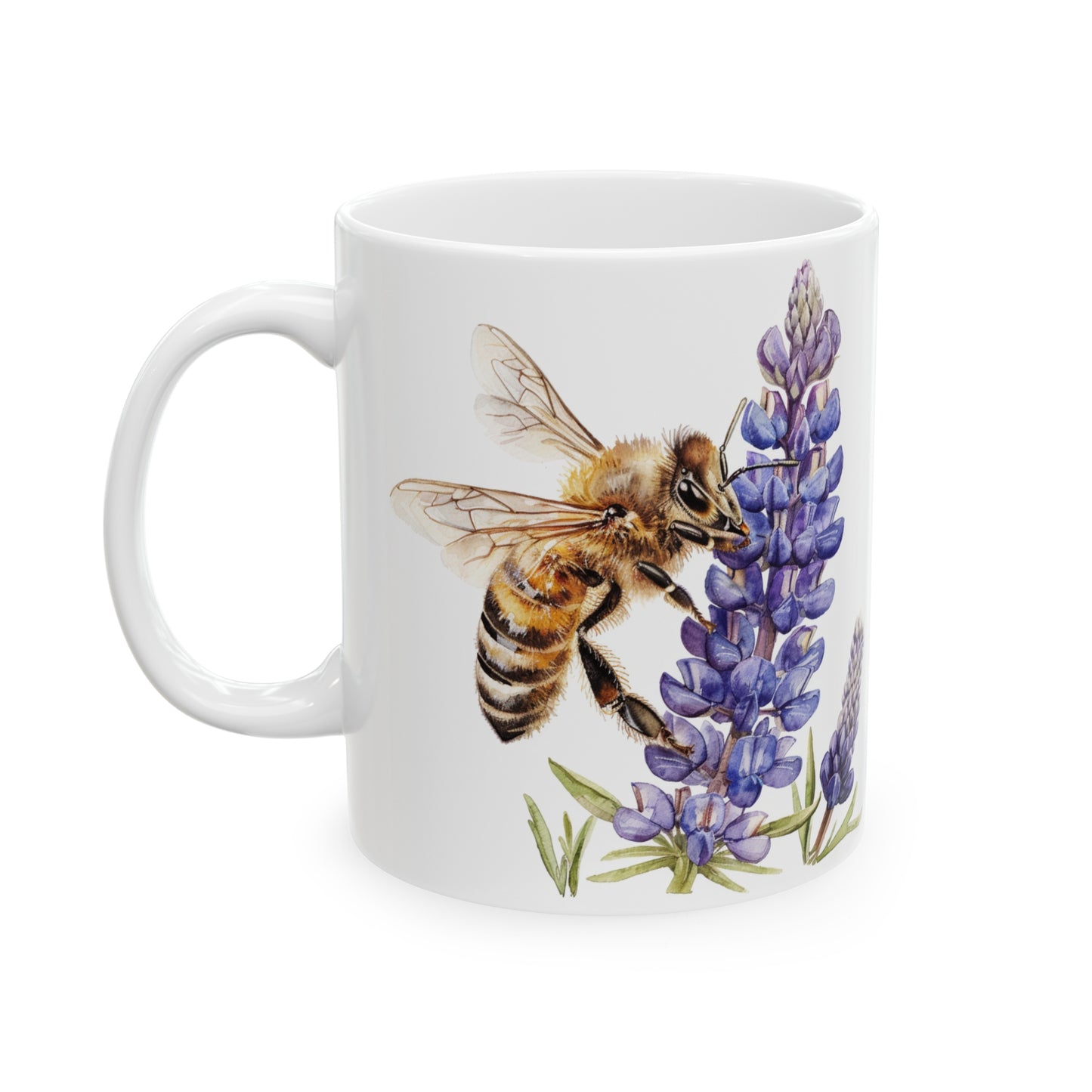 Bee and Lavender Mug 11oz | Wildflowers | Floral pattern | Ceramic mug | Pressed Flowers Coffee cup | Teacup | Bee Lovers Gift Mug | Bee Mug