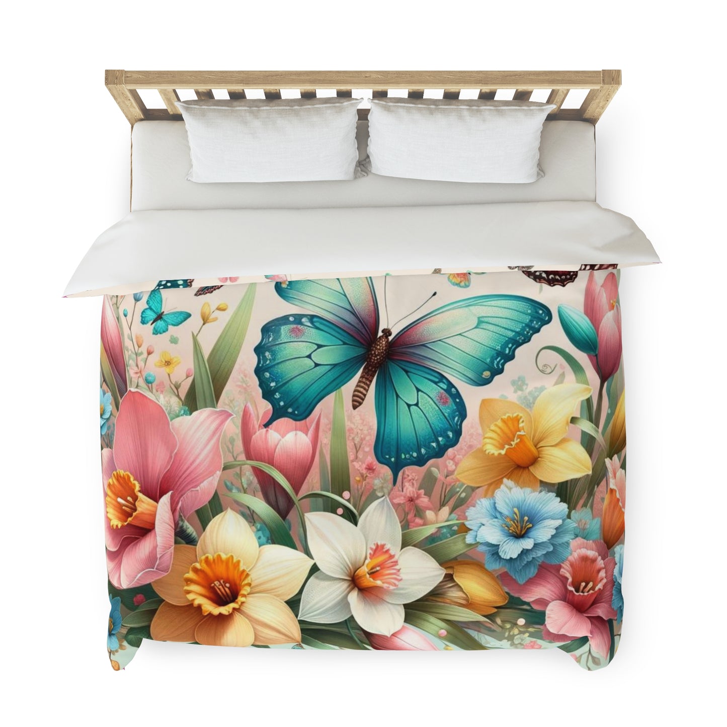 Happy Butterflies Floral Easter Duvet Cover, Easter Duvet Cover, Decorative Luxury Duvet Cover with Vibrant Colors, Gift for Easter,