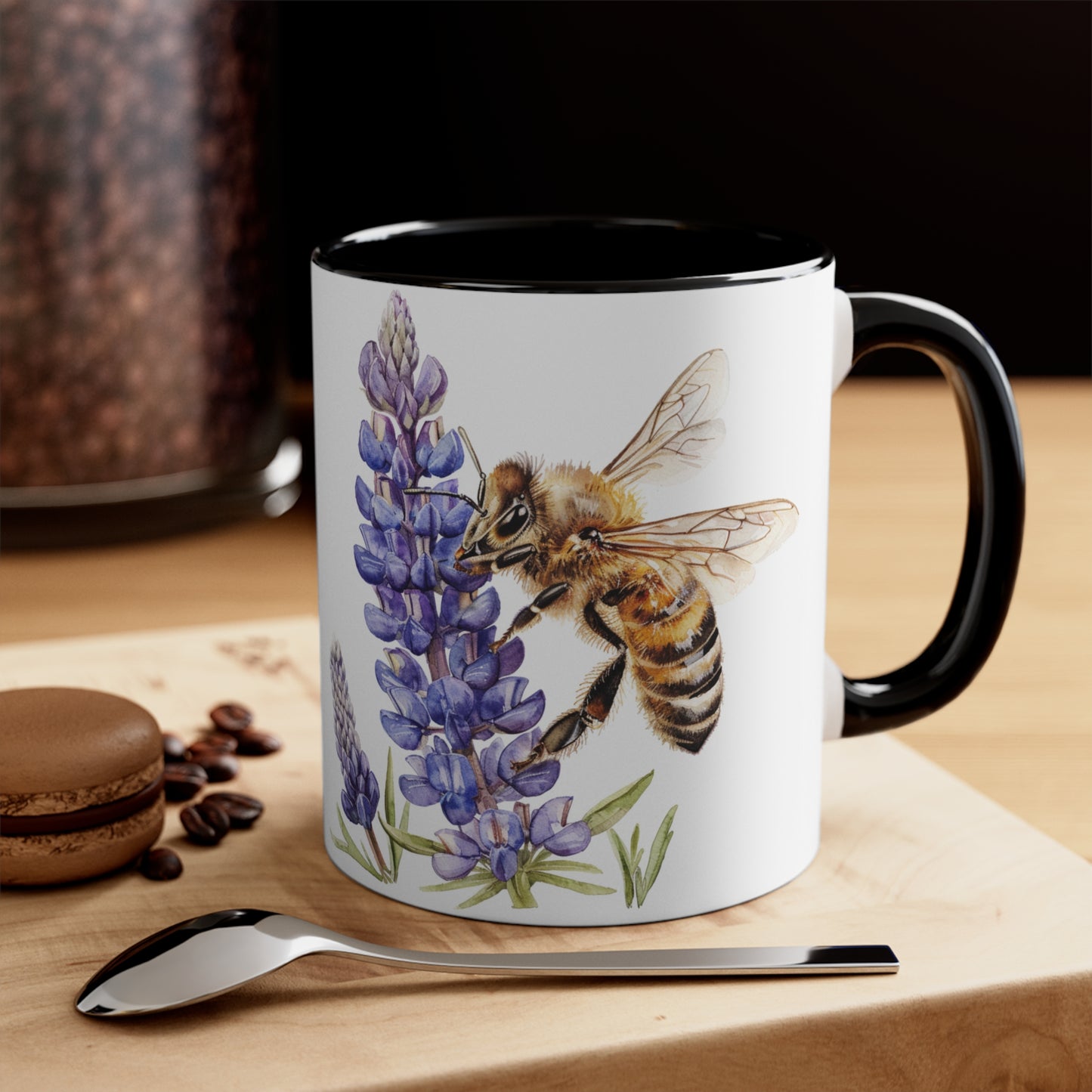 Honeybee and Lavender Mug, 11oz | Wildflowers | Floral pattern | Ceramic mug | Pressed Flowers Coffee cup | Teacup | Bee Lovers Gift Mug