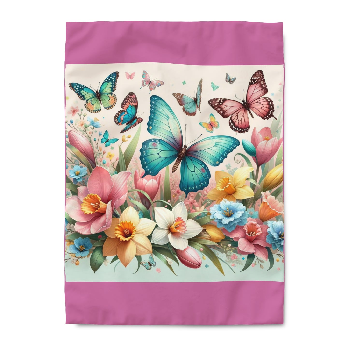 Happy Butterflies Floral Easter Duvet Cover, Easter Duvet Cover, Decorative Luxury Duvet Cover with Vibrant Colors, Gift for Easter,