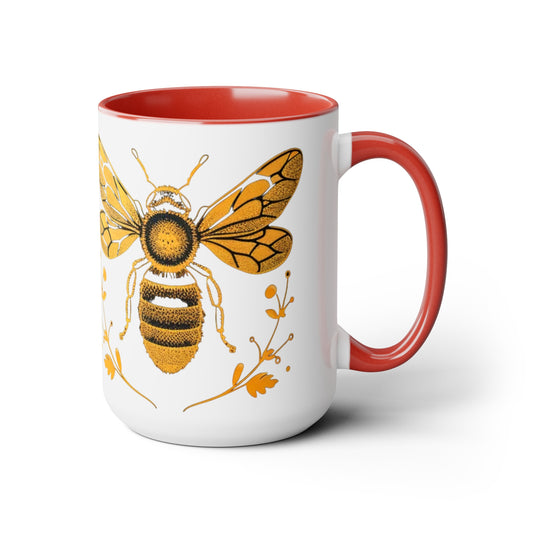 Two-Tone Coffee Mugs, 15oz | Nature-inspired Coffee Cup | Ceramic mug | Pressed Bee Mug | Teacup | Bee Lovers Gift Mug |