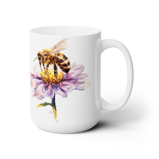 Honeybee on a Flower Mug, 15oz | Wildflowers | Floral pattern | Ceramic mug | Pollination Bee Coffee cup | Teacup | Bee Lovers Gift Mug