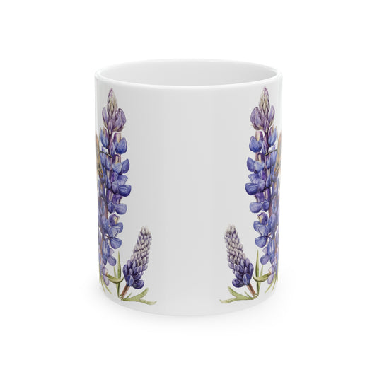 Bee and Lavender Mug 11oz | Wildflowers | Floral pattern | Ceramic mug | Pressed Flowers Coffee cup | Teacup | Bee Lovers Gift Mug | Bee Mug