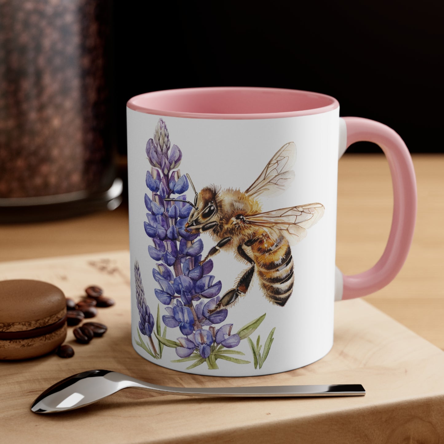 Honeybee and Lavender Mug, 11oz | Wildflowers | Floral pattern | Ceramic mug | Pressed Flowers Coffee cup | Teacup | Bee Lovers Gift Mug