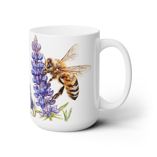 Honeybee and Lavender Mug, 15oz | Wildflowers | Floral pattern | Ceramic mug | Pressed Flowers Coffee cup | Teacup | Bee Lovers Gift Mug